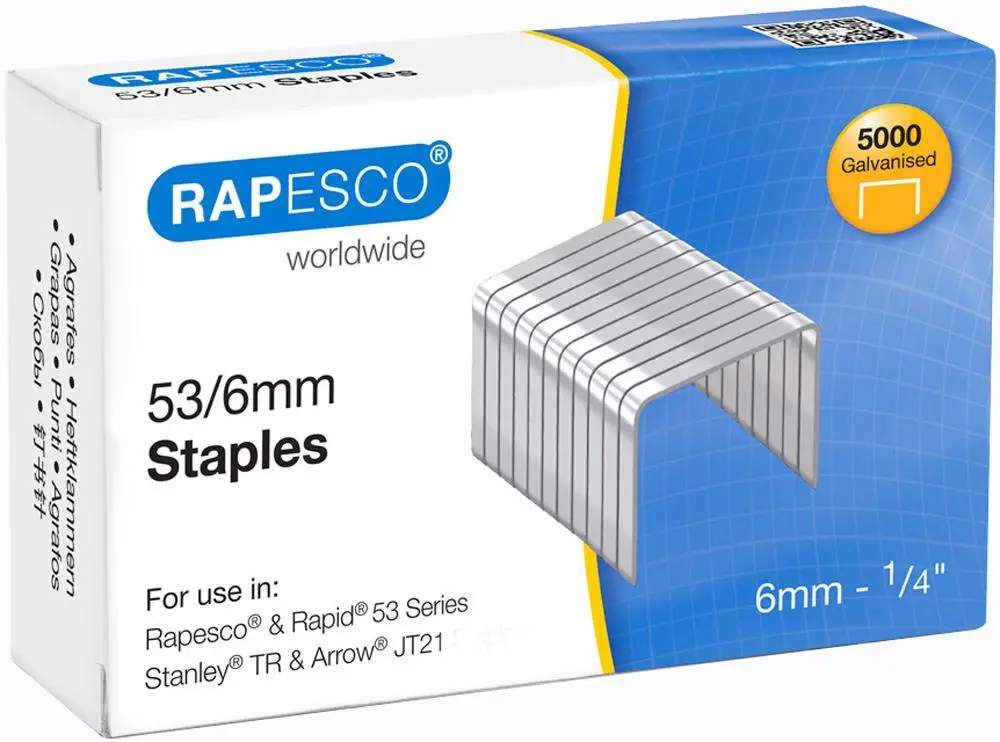 RAPESCO 53/6mm Galvanised Metal Staples, Pack of 5000