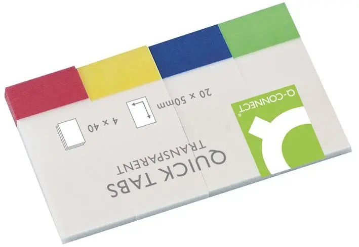Q CONNECT Separadores Autocolantes Transparentes Coloridos, 50x20mm, Pacote de 
