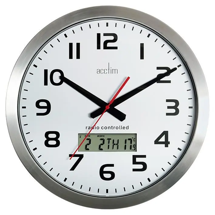 ACCTIM Orologio da Parete Radiocontrollato con Display LCD, 38cm Argento