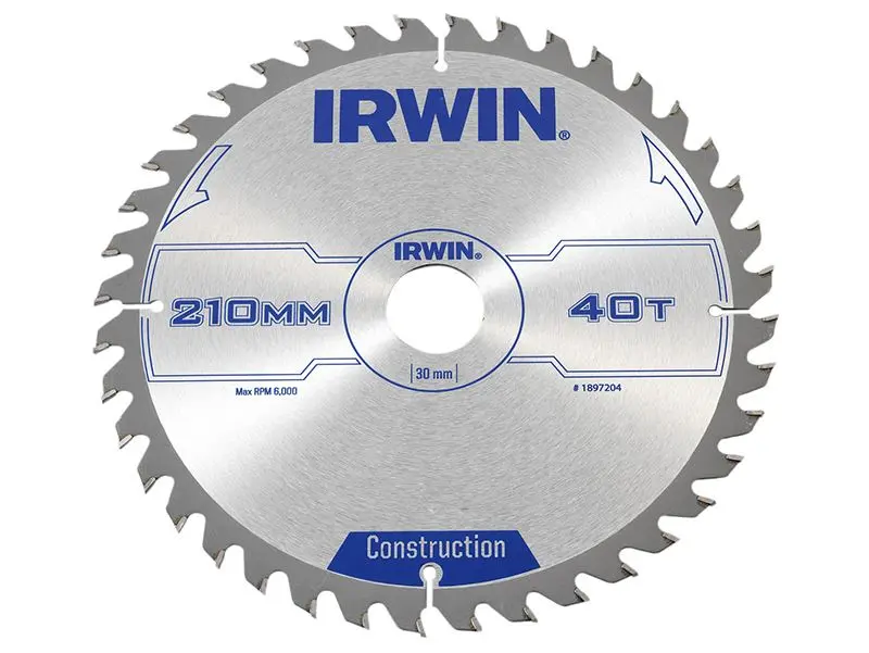 IRWIN Hoja de Sierra Circular para Construcción, 210 x 30mm, 40T ATB