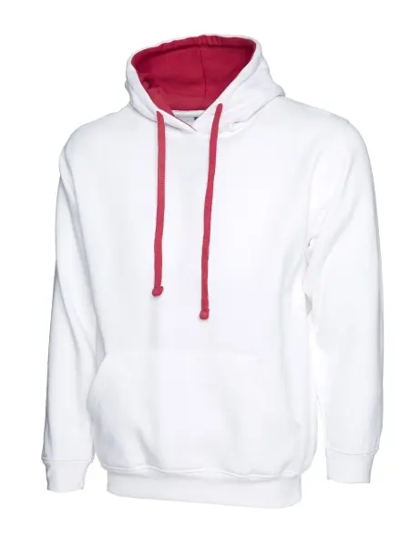 Uneek Unisex Contrast Hooded Sweatshirt - White/Fuchsia - XL