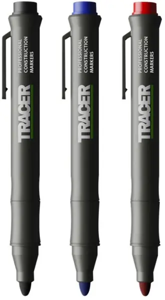 TRACER Clog-Free Bouwmarkeerstift Set met Holsters, 3 Stuks
