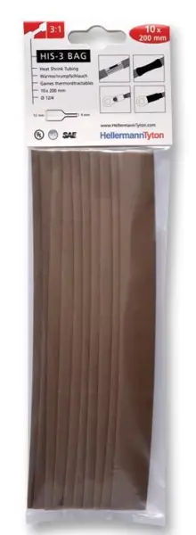 HELLERMANNTYTON Tubo Termorretráctil 3:1 12 x 200mm, Marrón, Poliolefina, Paqu 