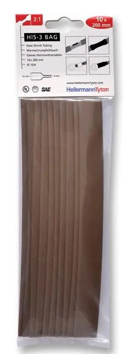 HELLERMANNTYTON 3:1 열수축 튜브 12 x 200mm, 갈색, 폴리올레핀, 10개입