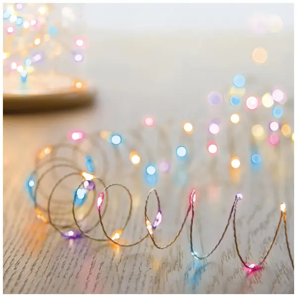 Premier Decorations Multi-Action LED Pin Wire Lights with Timer, Rainbow, 2.8m