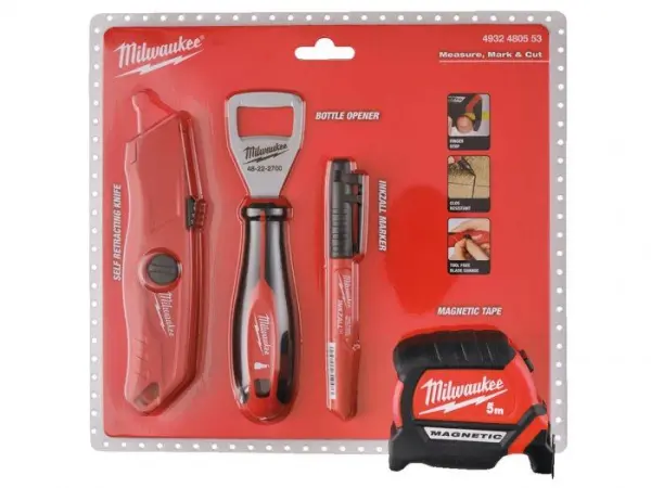 Milwaukee Set de Cinta Métrica 5m, Cutter, Marcador y Abrebotellas
