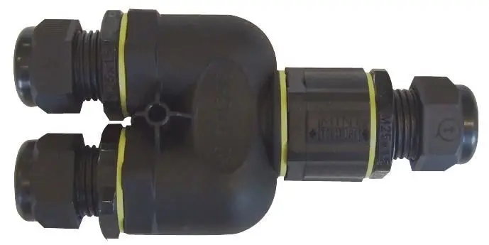 TEETUBE - Comhphléasc Cábla Trí-bhealach Inlíne, IP68, 32A, Dubh