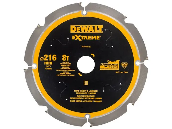 DEWALT להב מסור PCD למלט סיבים, 216 מ”מ x 30 מ”מ, 8 שיניים