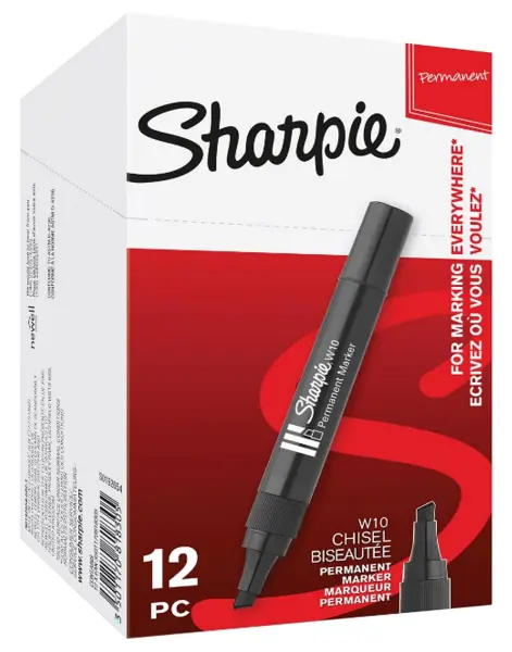 Sharpie W10 Chisel Tip Permanent Marker Pens Black 12 Pack