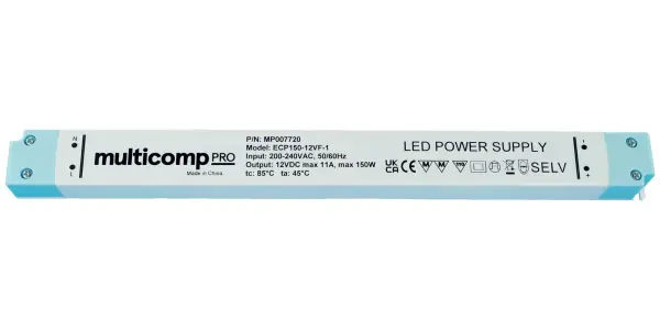 Multicomp Pro AC/DC Slimline LED Driver - 12V 12.5A 150W