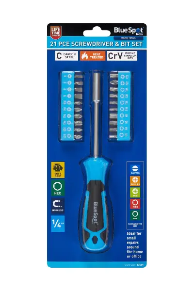 Blue Spot Tools - Jogo de Chaves de Fenda e Bits (21 Peças)