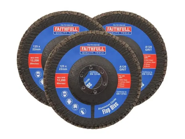 Faithfull Aluminium Oxide Flap Disc - 125 x 22mm 120 Grit (3 Pack)