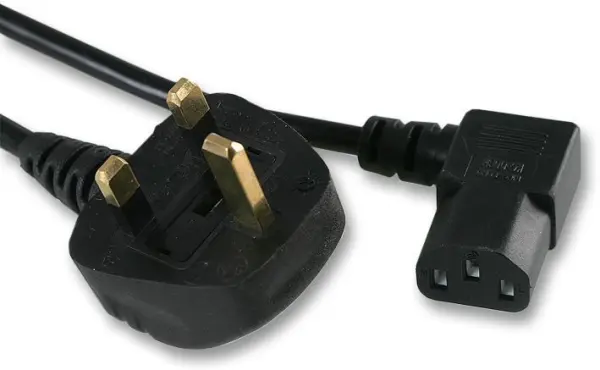 Pro Elec Καλώδιο Ρεύματος με UK Plug σε IEC C13 Στροφή 90°, 10m, 10A, Μαύρο