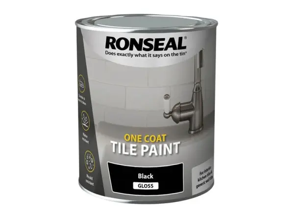Ronseal Pintura para Azulejos de Una Mano, Brillante Negro, 750ml
