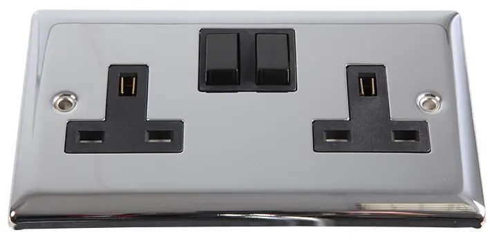 Volex Dvojitá 13A zásuvka s přepínačem, leštěný chrom/černá