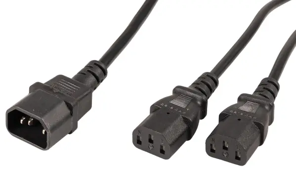 PRO-ELEC IEC Splitter Mains Lead, IEC C14 to 2x IEC C13, Black - 1m