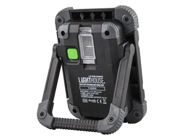 Lighthouse Heavy-Duty Rechargeable Work Light, 2000 Lumens, 12hr Runtime