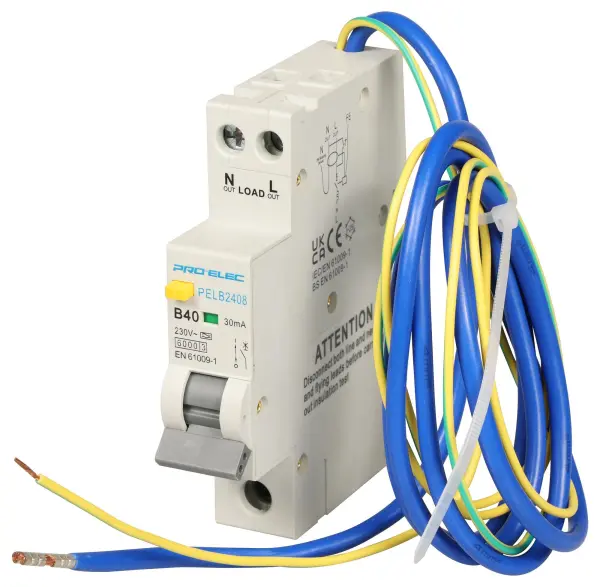 PRO ELEC Single Pole RCBO, Type A, 30mA, B Curve - 40A