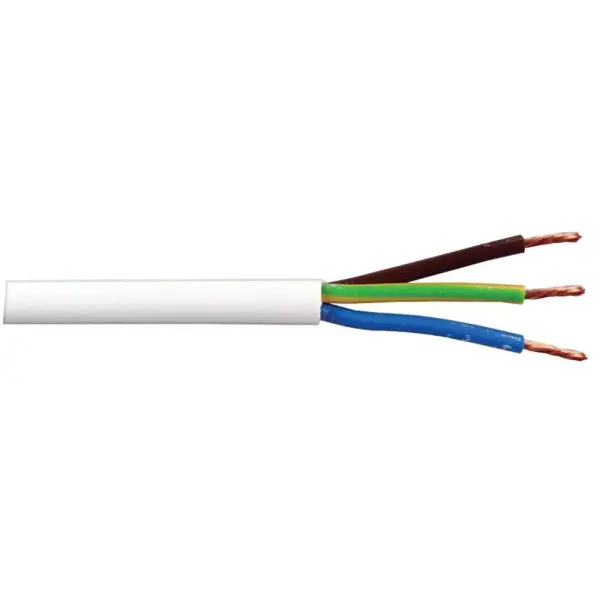 PRO ELEC 3093Y 3-Core Heat-Resistant Mains Cable, White, 50m - 0.75mm 6A