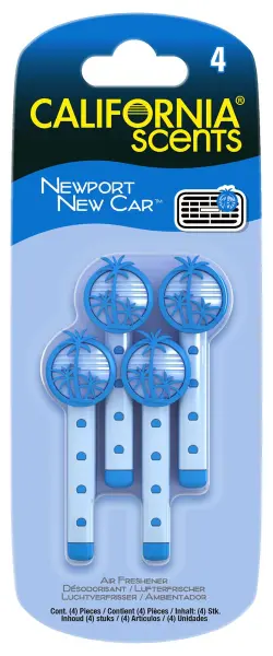 California Scents Newport New Car Air Freshener Vent Sticks, Pack of 4