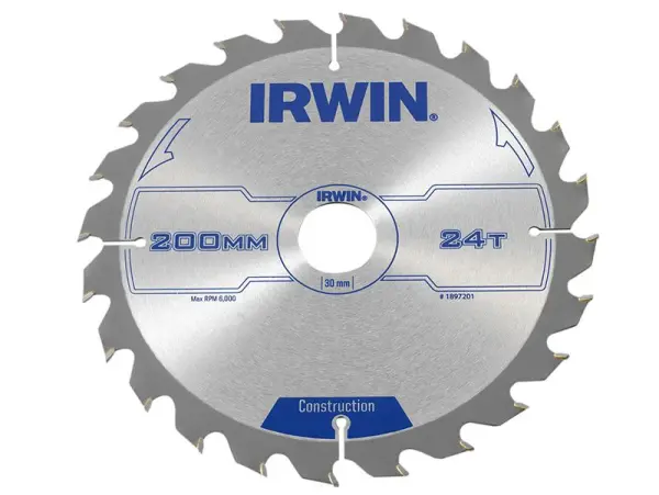IRWIN Lame de scie circulaire pour construction, 200mm, 24 dents ATB