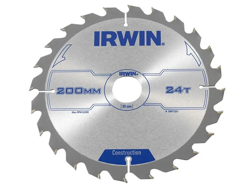 IRWIN Lame de scie circulaire pour construction, 200mm, 24 dents ATB