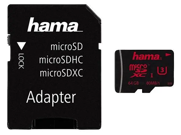 HAMA 64GB MicroSDHC UHS-1 Card with SD Adapter, 80MB/s