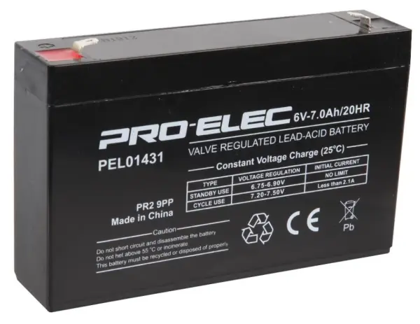 PRO ELEC Batterie plomb-acide AGM 6V 7Ah - Sans entretien