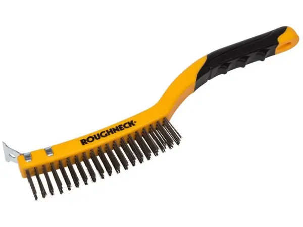 Roughneck Stainless Steel Wire Brush with Scraper, 355mm, Soft Grip, 3 Rows