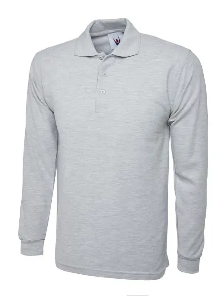 Uneek Polo de Manga Larga Unisex - 50/50 Policotón, Gris Jaspeado - Talla S