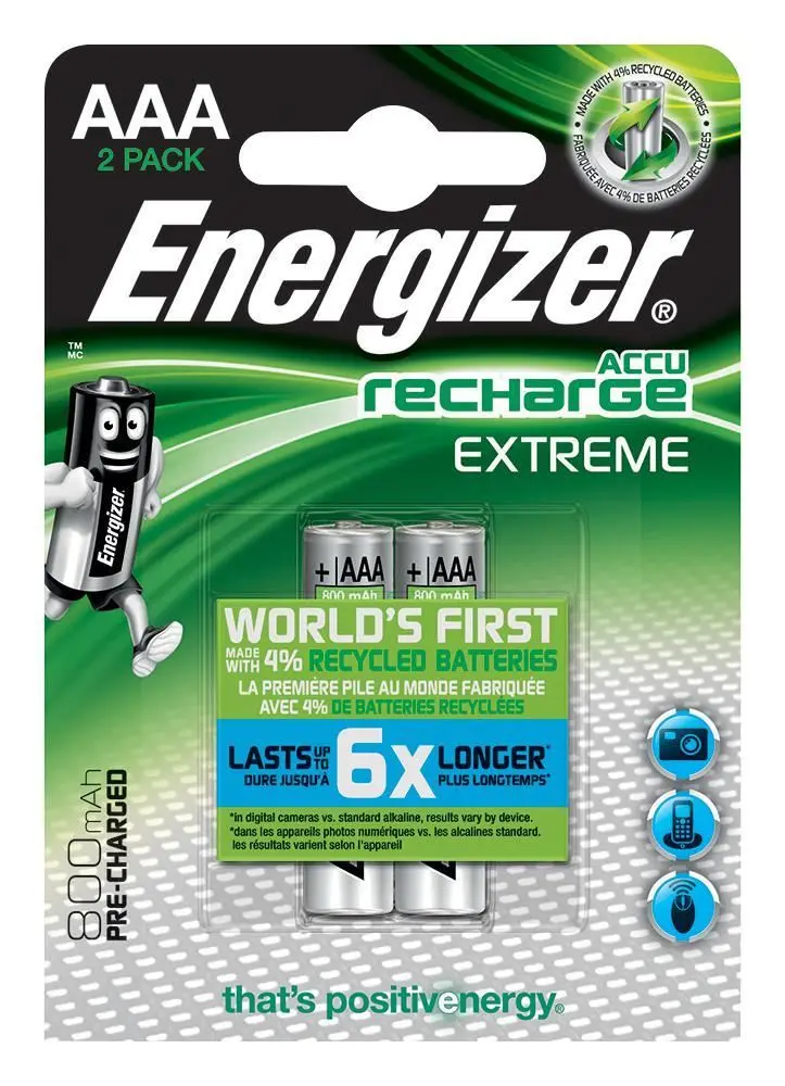 Energizer Recharge Extreme NiMH AAA 배터리 800mAh, 2개 패키지