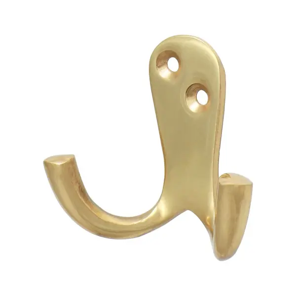 Timco Polished Brass Double Robe Hook, 47 x 24mm, 1 Each