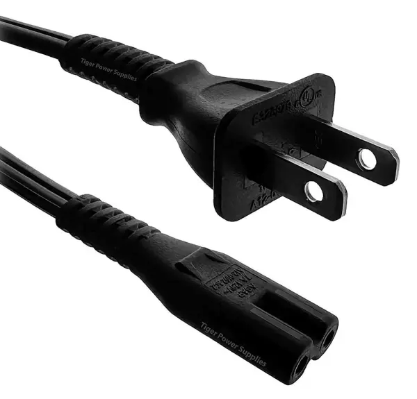 Tiger Power USA 2-Pin Plug to IEC C7 Mains Lead, 2.5A, 2m, Black