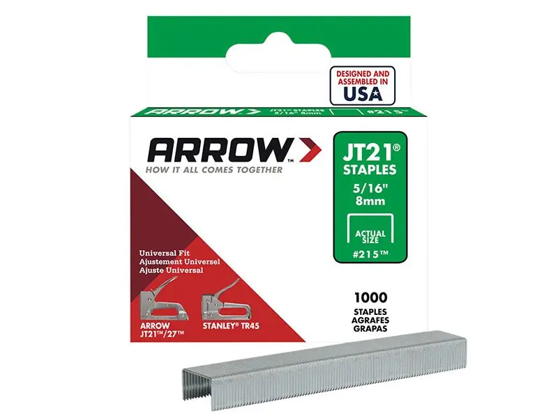 Arrow JT21 T27 Staples, 8mm (5/16in), Pack of 1000