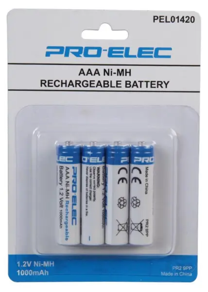 PRO ELEC Oplaadbare AAA NiMH-batterijen, 1000mAh, 4-pack