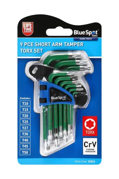 Blue Spot Tools 9ピース ショートアーム タンパー付きトルクスキーセット T10-T50