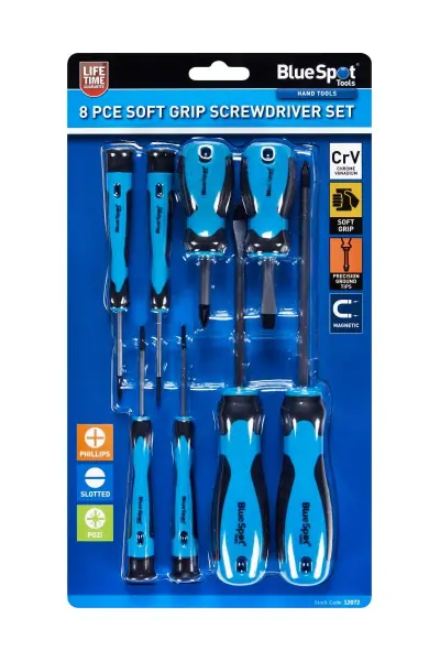 Blue Spot Tools 8件套软握螺丝刀套装 铬钒钢耐用型