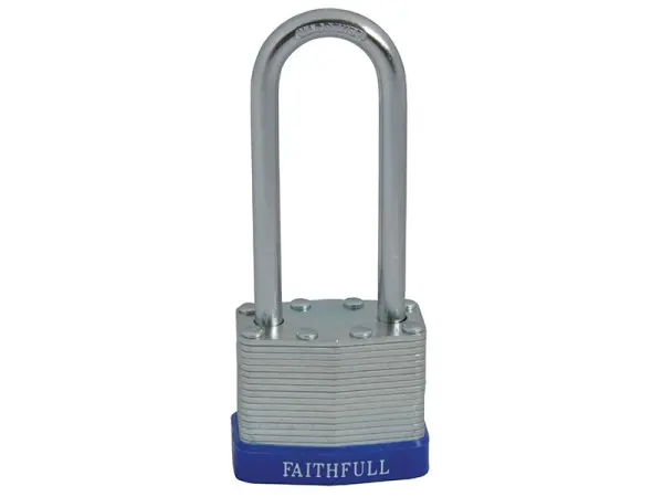 Faithfull 40mm Laminated Steel Padlock with Long Shackle & 3 Keys