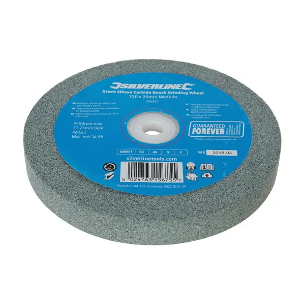 Silverline Green Silicon Carbide Bench Grinding Wheel, 150 x 20mm, Medium