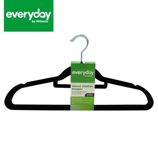 Everyday by Wilsons Velvet Hangers, Black, 5-Pack