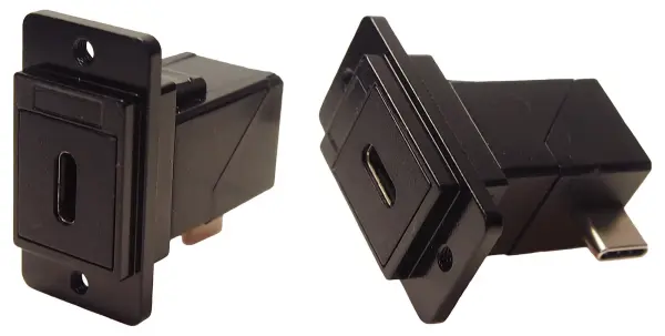 Cliff Dual Slim USB-C Right Angle Feedthrough Connector, Black Metal Frame