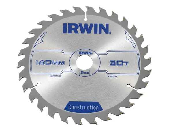 IRWIN 160mm 20mm Bore 30T ATB Construction Circular Saw Blade