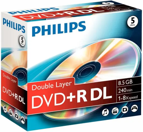 PHILIPS 8x Speed DVD+R DL Κενές Δίσκοι, 5-Pack