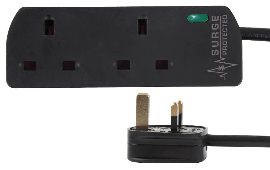 PRO ELEC Regleta con Protección contra Sobretensiones 2 Tomas, 1m, Negro