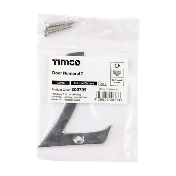 Timco Nombor Pintu Tembaga Polished Chrome 75mm