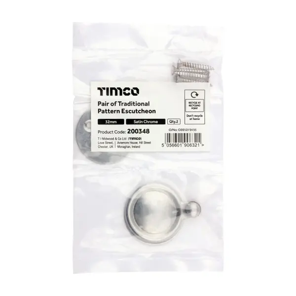 Timco - Set Plat Lubang Kunci Tradisional - Satin Chrome