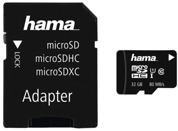 HAMA 32GB MicroSDXC UHS-I Memory Card, 80MB/s, Class 10