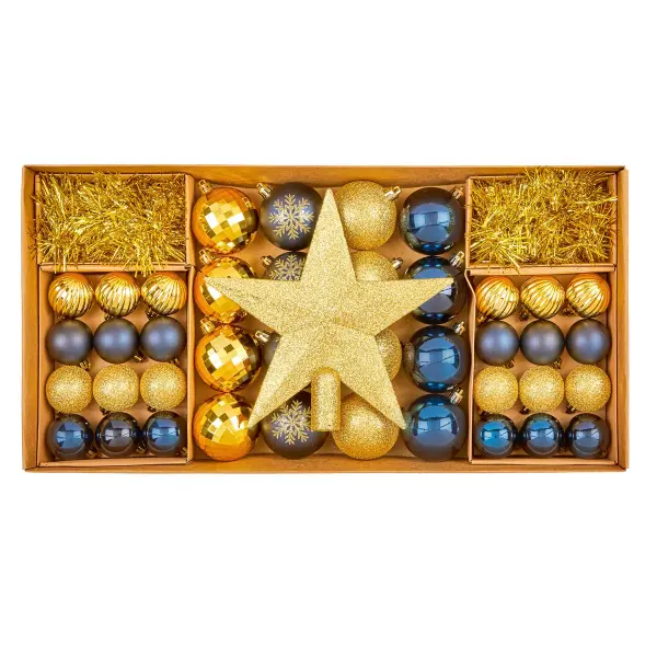 Premier 54-Piece Navy & Gold Shatterproof Christmas Bauble Set