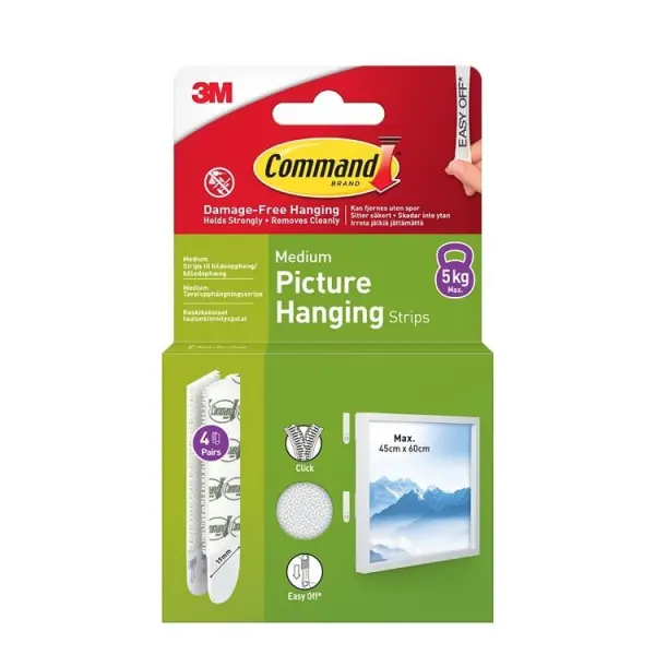 Command Medium Picture Hanging Strips, 5kg, 4-Pack