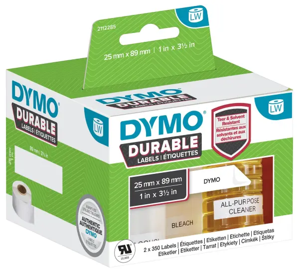 DYMO Durable Industrial LabelWriter Labels, 25 x 89mm, White, 350